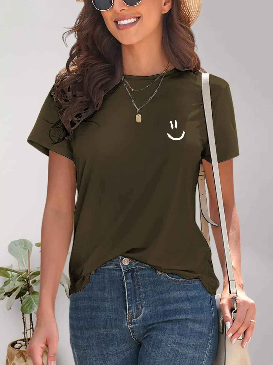 Smile Graphic Round Neck Short Sleeve T-Shirt Trendsi