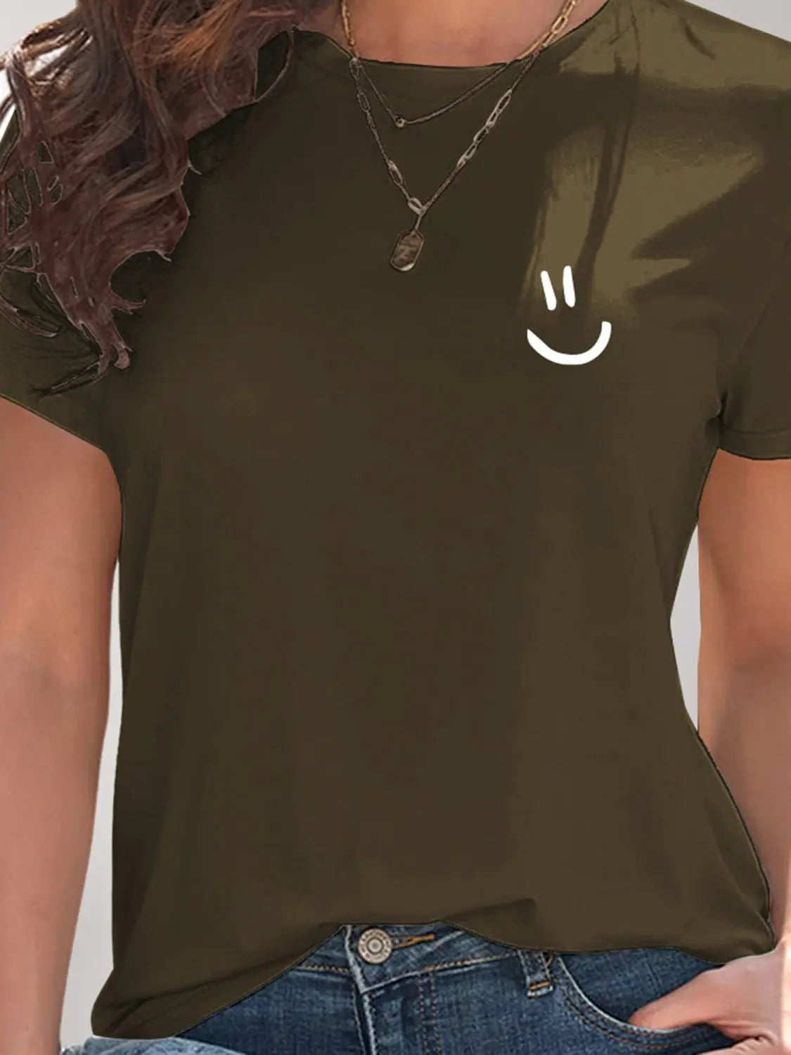 Smile Graphic Round Neck Short Sleeve T-Shirt Trendsi