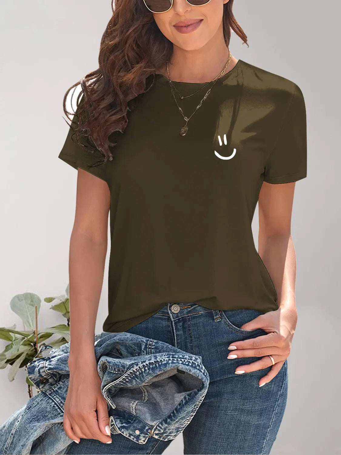 Smile Graphic Round Neck Short Sleeve T-Shirt Trendsi