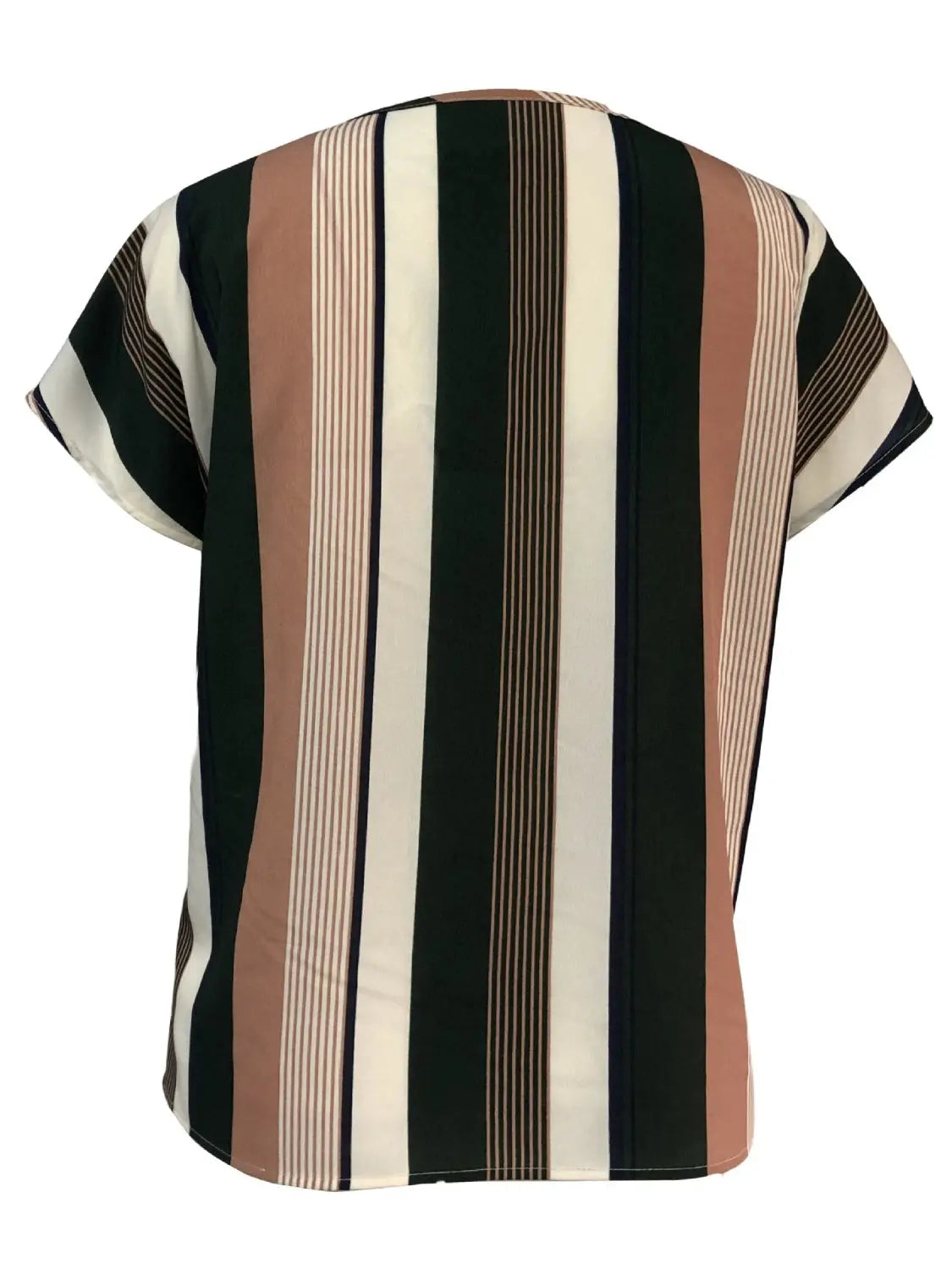 Striped Notched Short Sleeve Blouse Trendsi