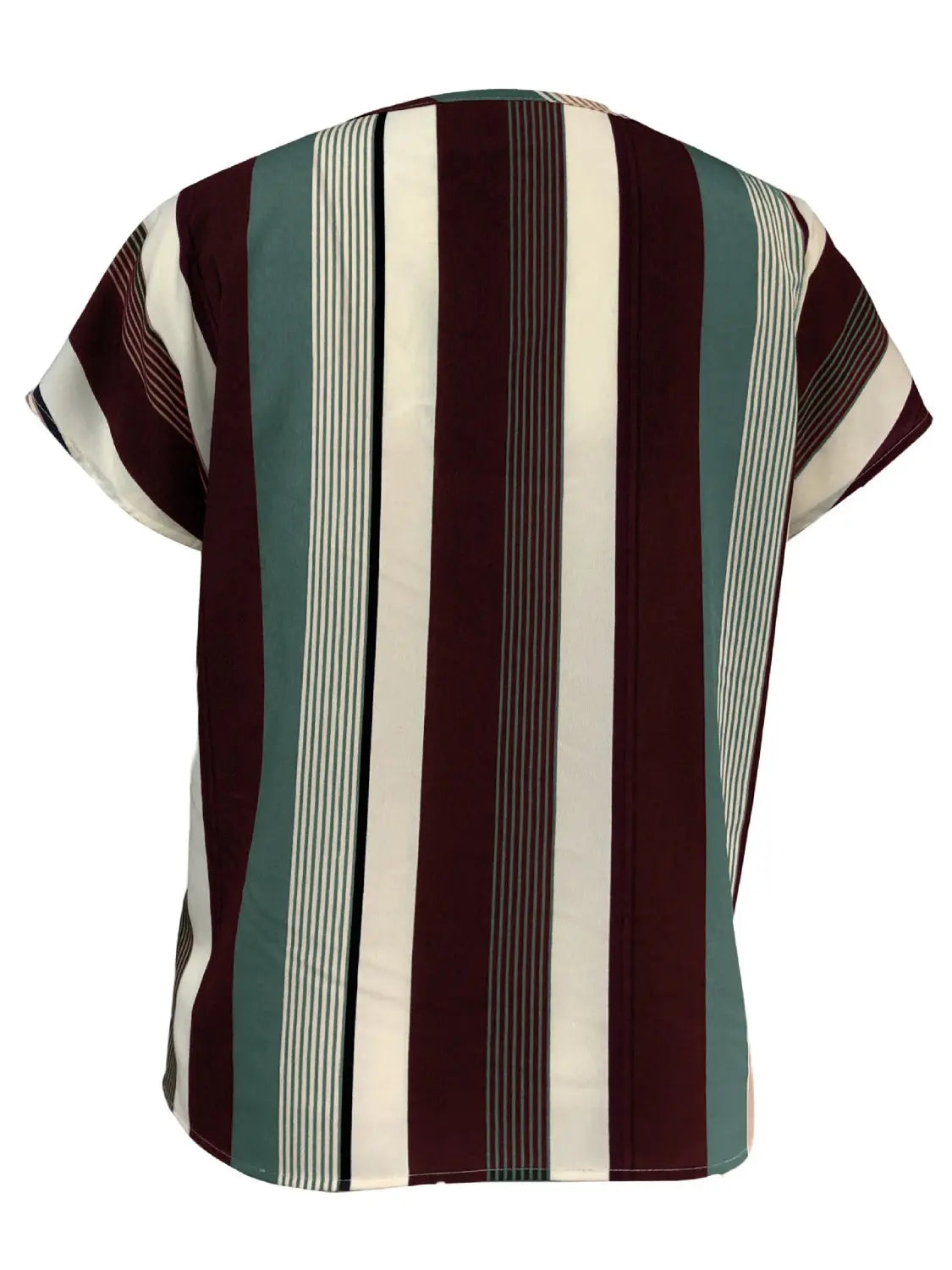 Striped Notched Short Sleeve Blouse Trendsi