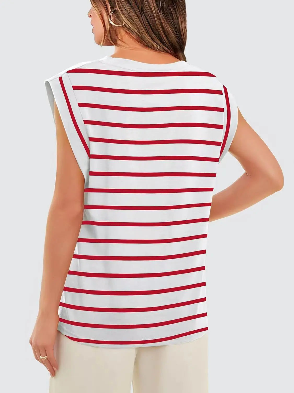 Striped Round Neck Cap Sleeve T-Shirt Trendsi