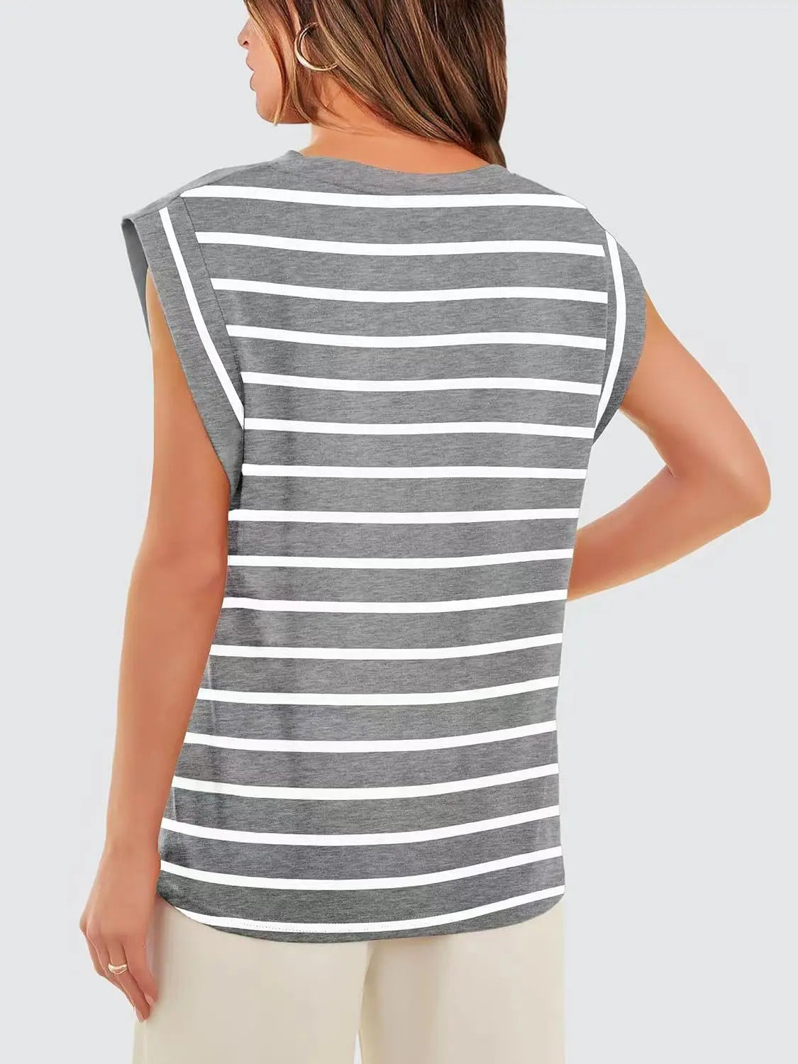 Striped Round Neck Cap Sleeve T-Shirt Trendsi