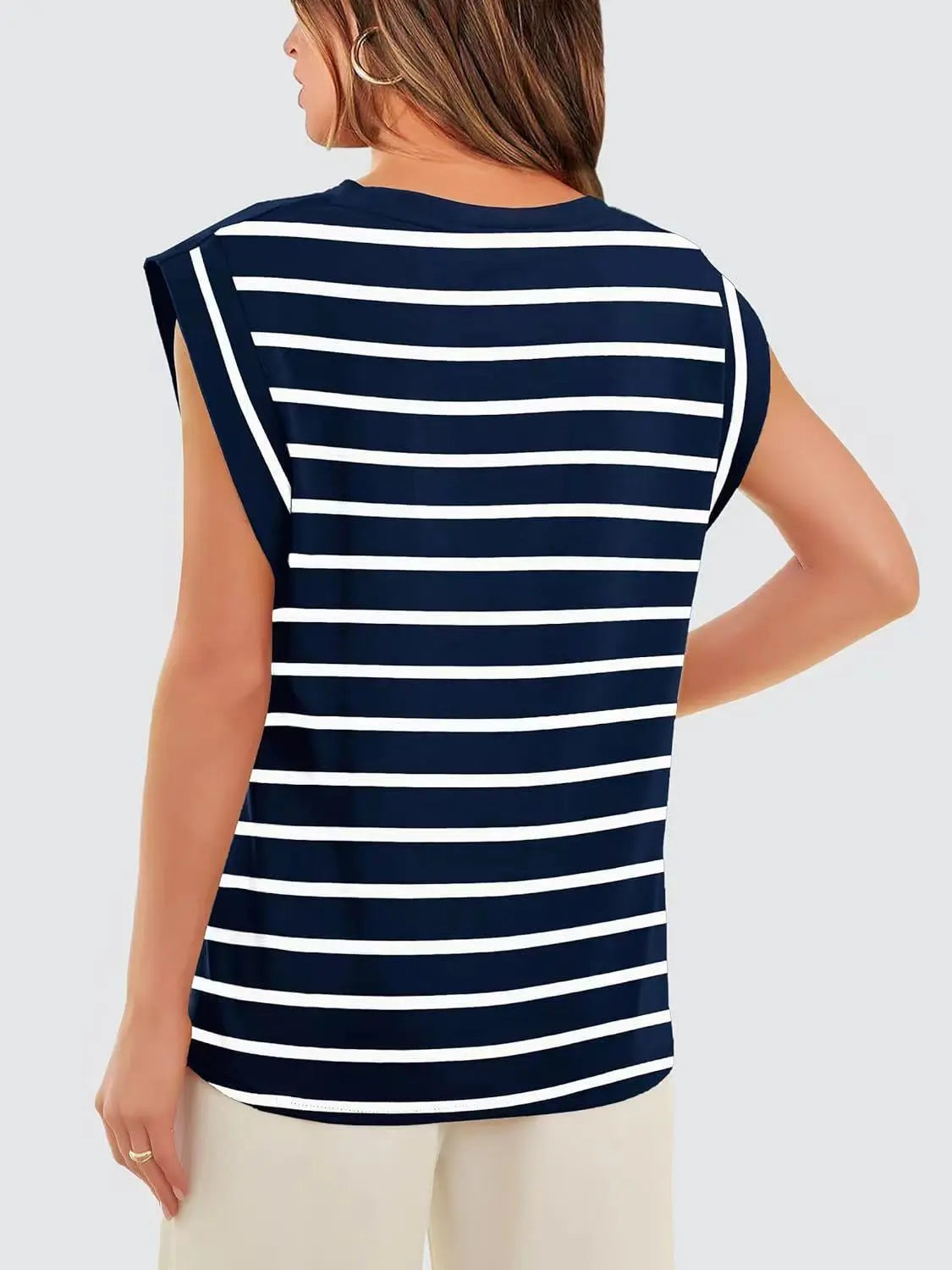 Striped Round Neck Cap Sleeve T-Shirt Trendsi