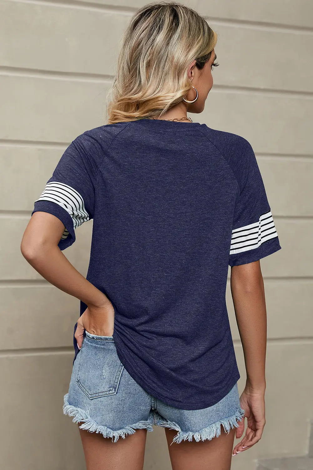 Striped Round Neck Short Sleeve T-Shirt Trendsi