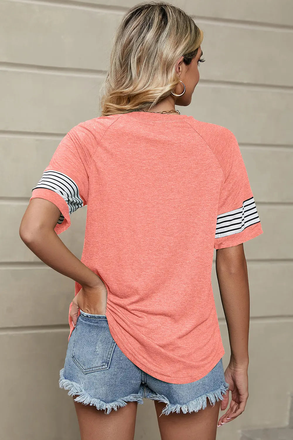 Striped Round Neck Short Sleeve T-Shirt Trendsi