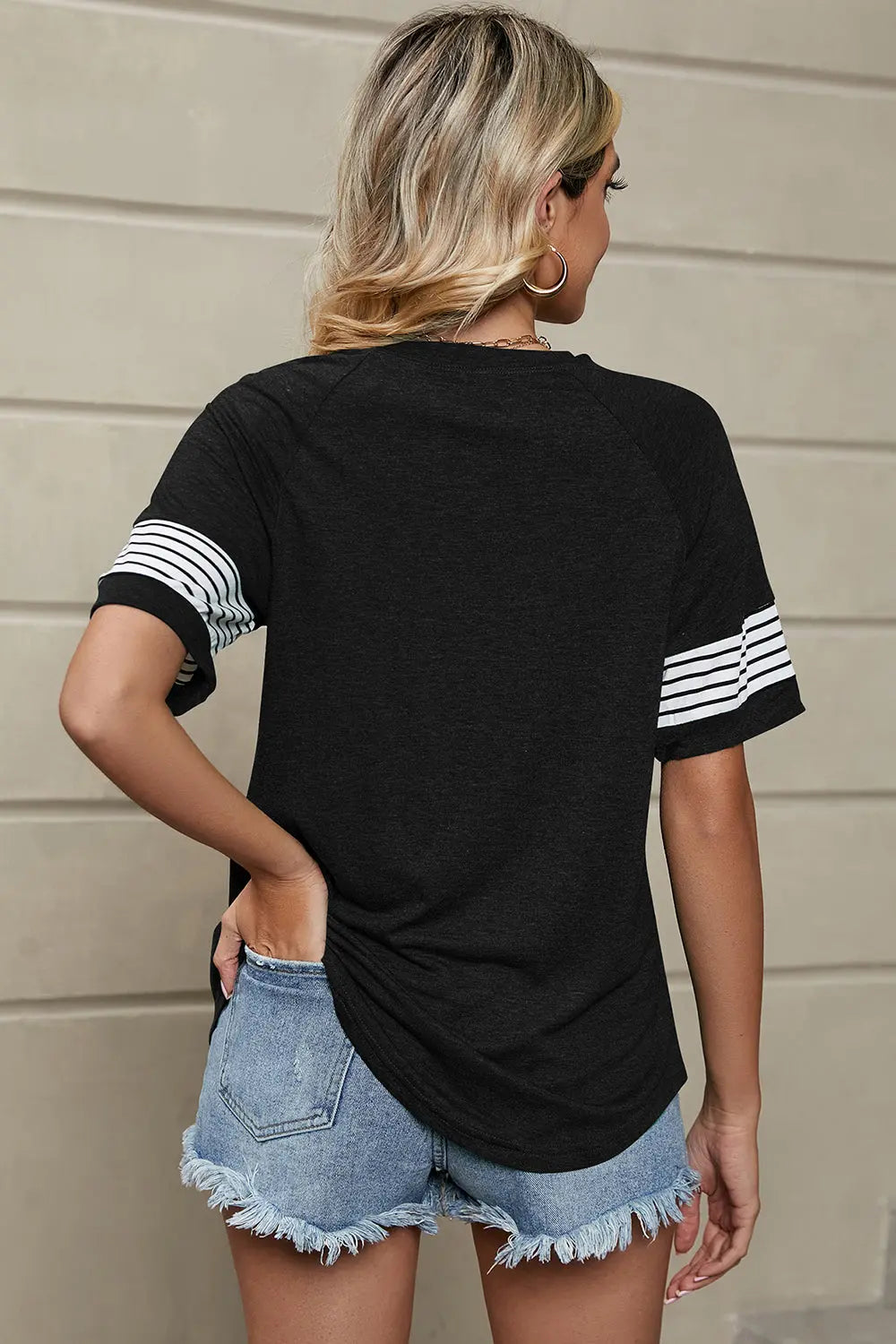 Striped Round Neck Short Sleeve T-Shirt Trendsi