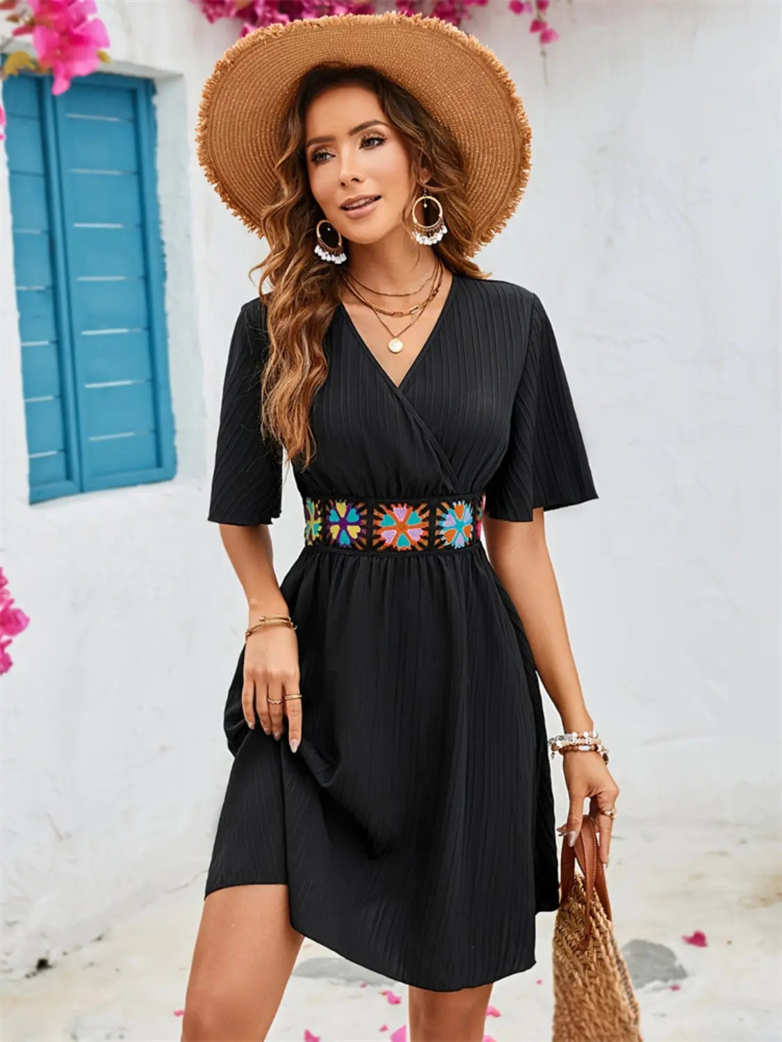 Surplice Flutter Sleeve Mini Dress Trendsi