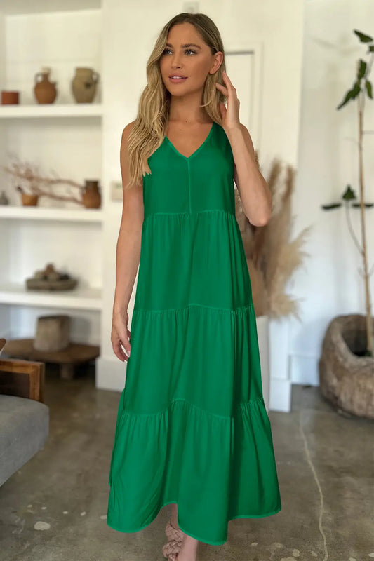 V-Neck Sleeveless Midi Tiered Dress Trendsi