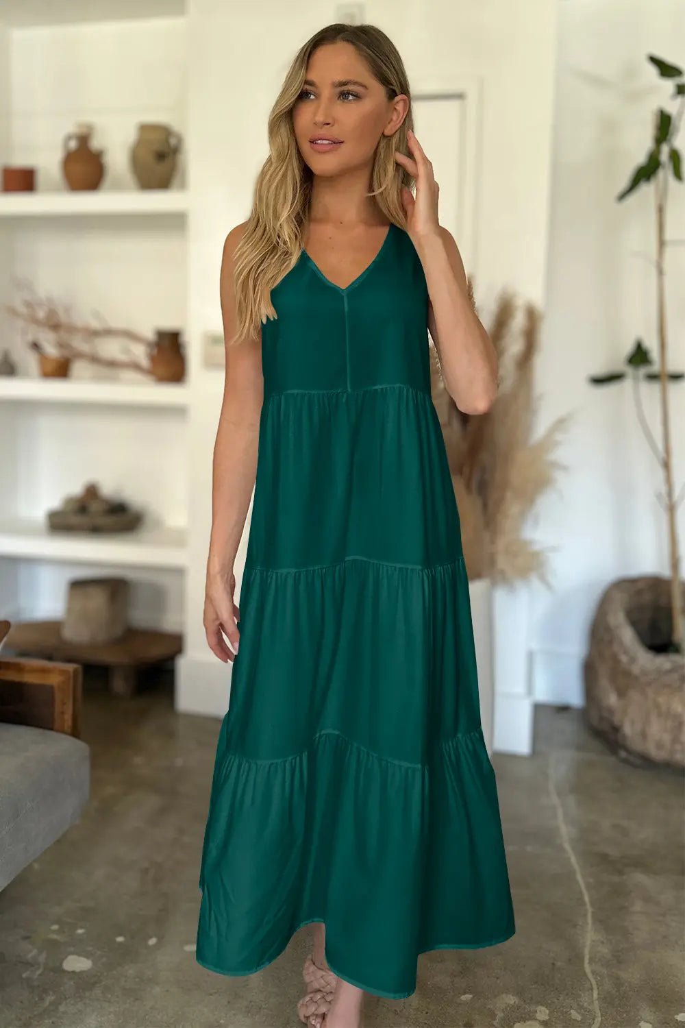 V-Neck Sleeveless Midi Tiered Dress Trendsi