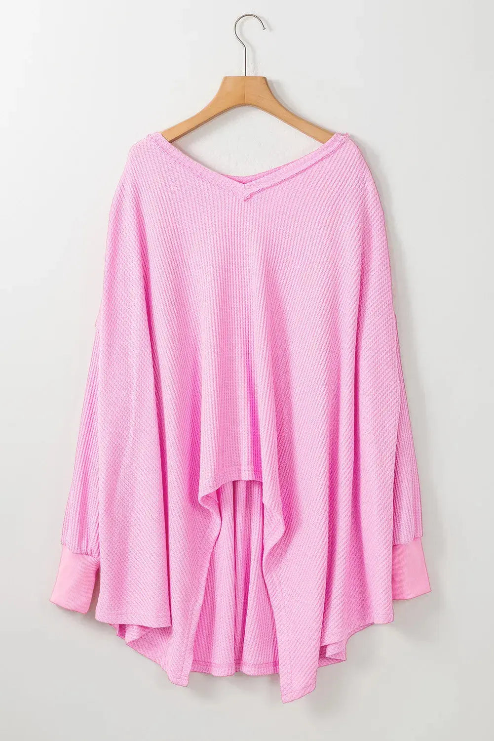 Waffle-Knit V-Neck Long Sleeve Blouse Trendsi