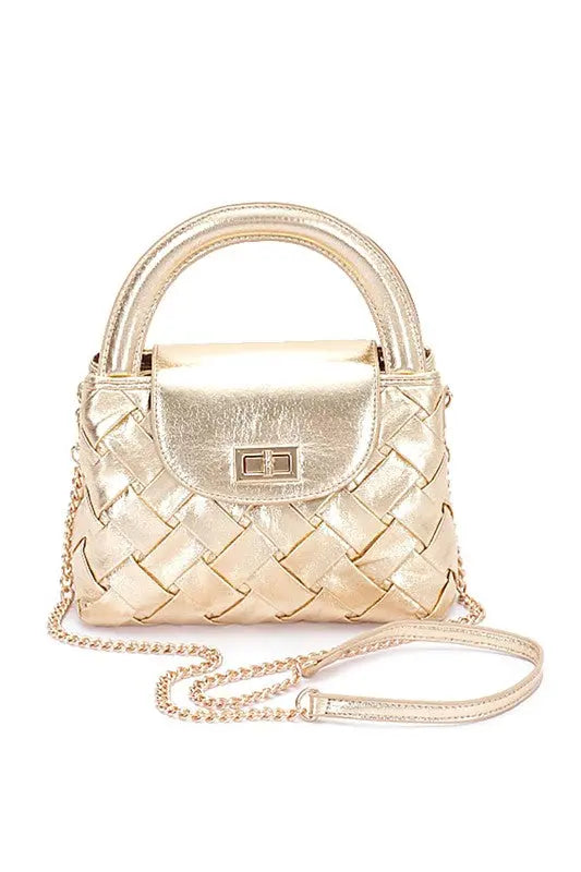 Weaved Metallic Faux Leather Top Handle Swing Bag Artini Accessories