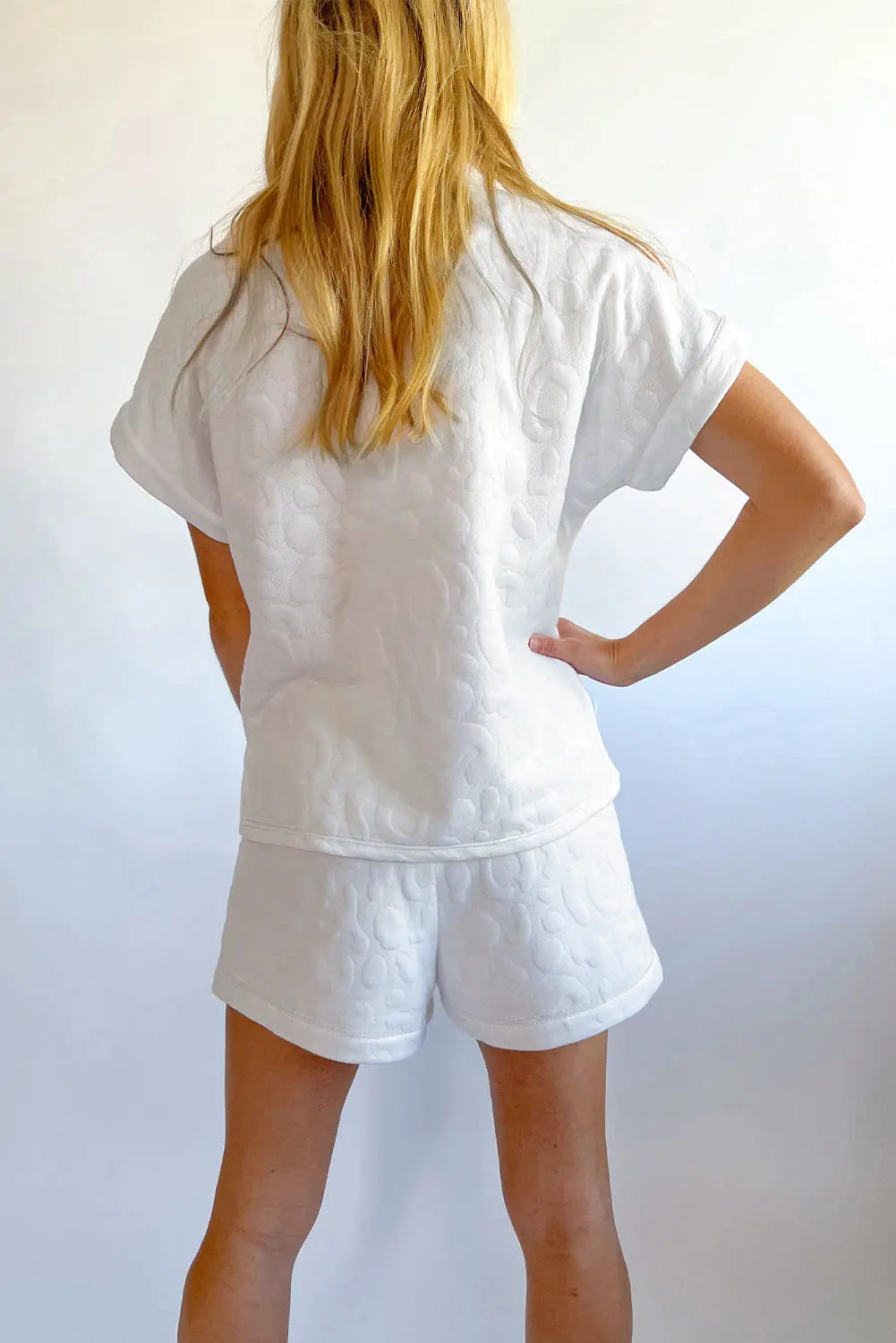 White Leopard Jacquard Quarter Zip Tee and Shorts Set Milli & Molli’s