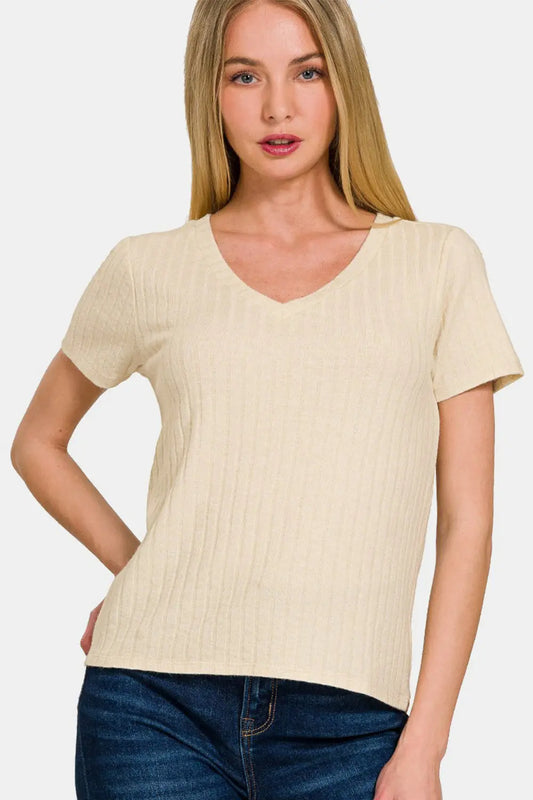 Zenana Ribbed Short Sleeve T-Shirt Trendsi