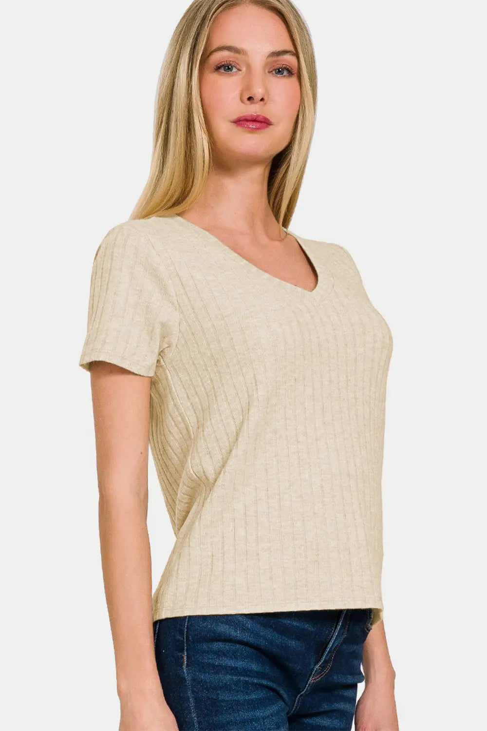 Zenana Ribbed Short Sleeve T-Shirt Trendsi