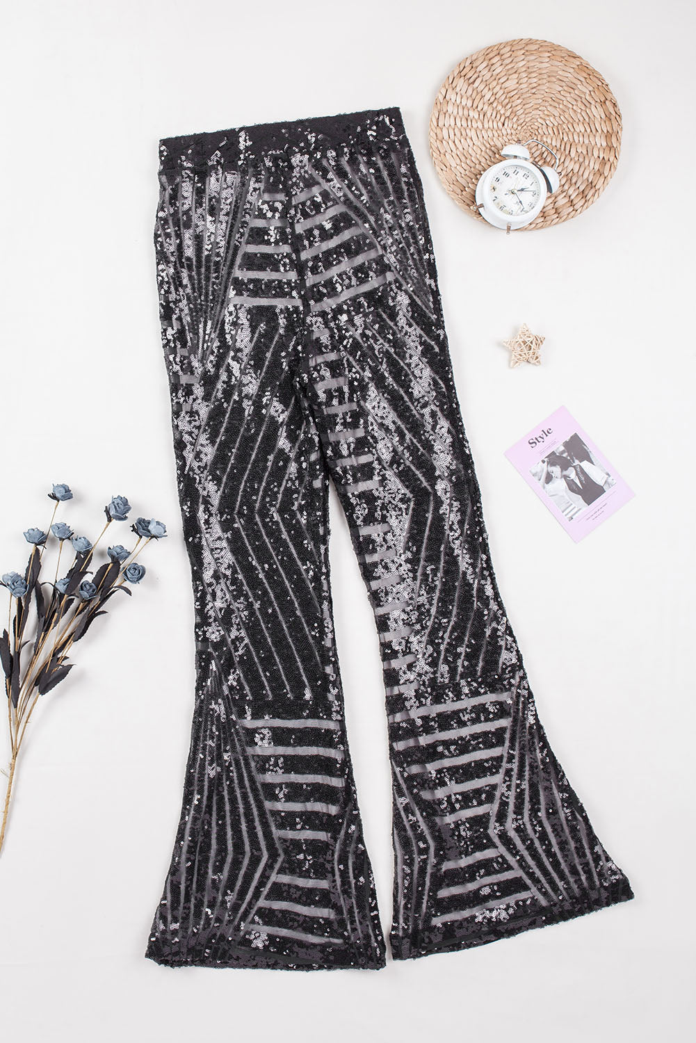 Black Sequin Wide Leg Pants