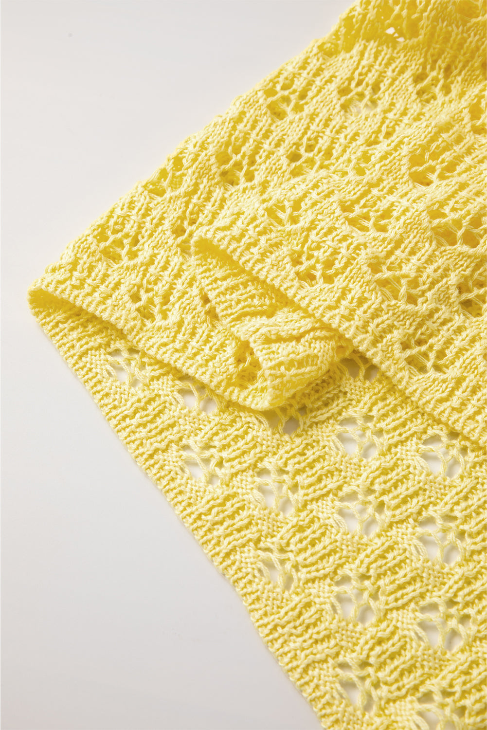 Yellow Pointelle Knit V Neck Sweater Cardigan