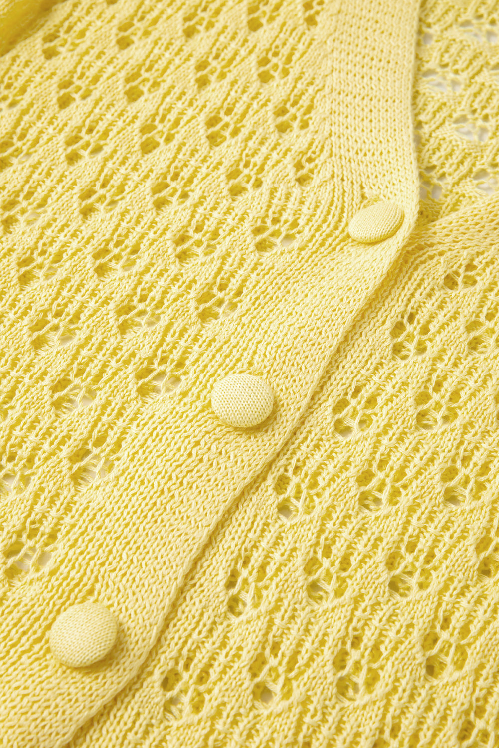 Yellow Pointelle Knit V Neck Sweater Cardigan